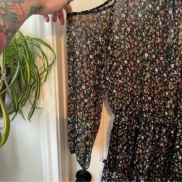 Sugarhigh Juniors Small Tiered Sheer Ditsy Floral Black Mini Dress Boho Prairie - Picture 4 of 14